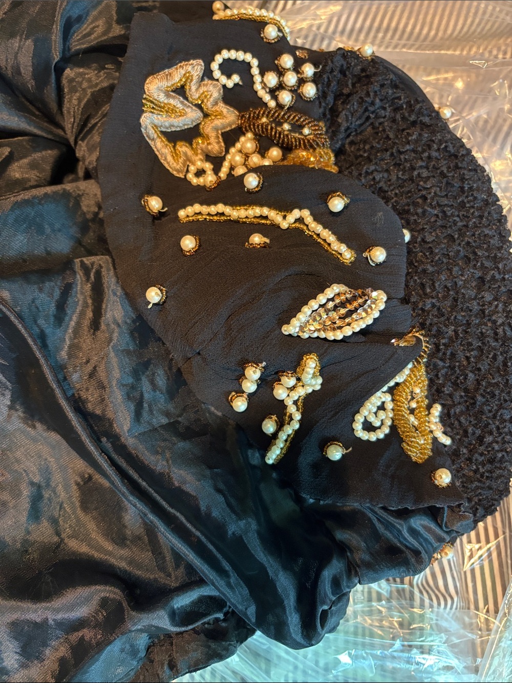 Vintage Black Mini Dress with Gold and Pearl Embellishment - Picture 12 of 12